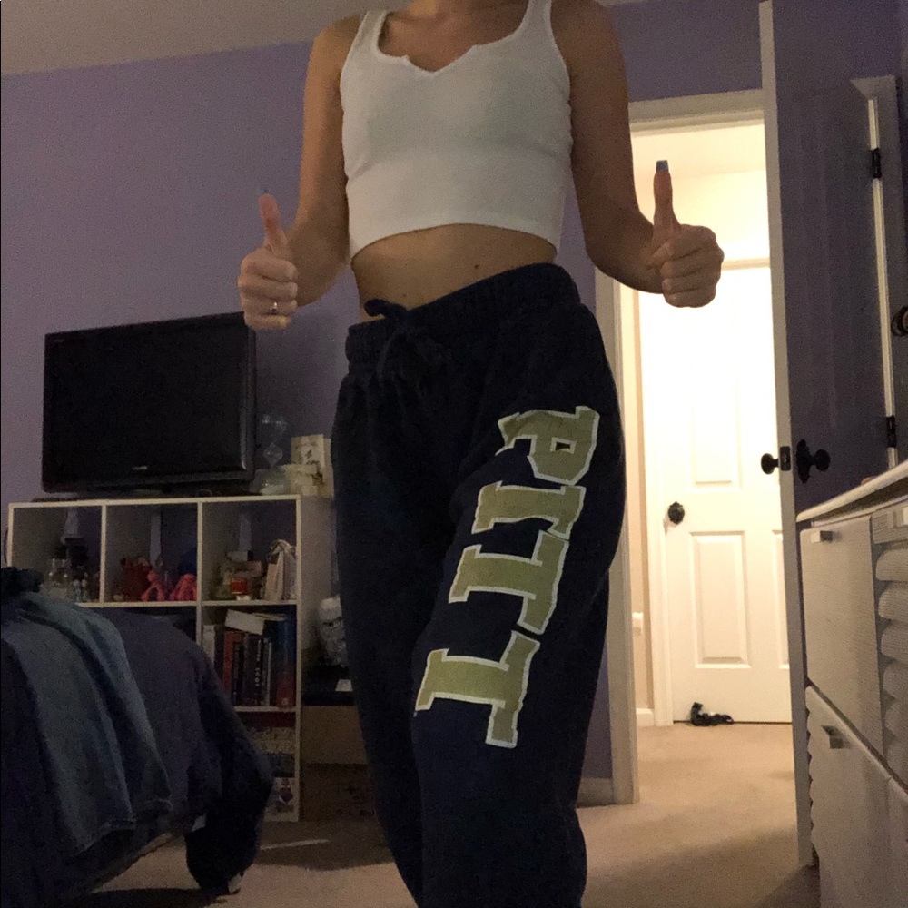 Blue Pittsburgh Sweatpants w/ a Yellow Pitt Logo